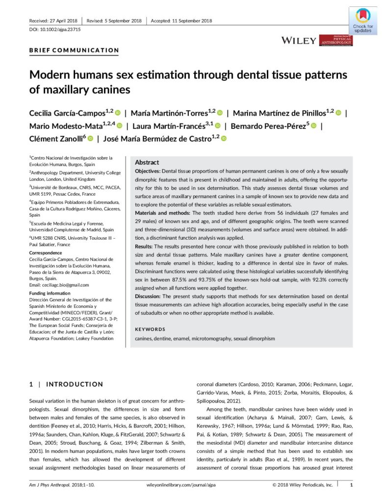 Modern Humans Sex Estimation Through Dental Tissue Patterns Of