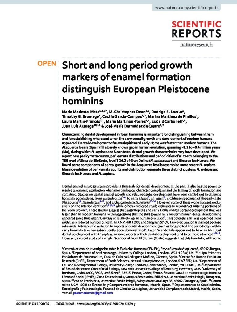 Short and long period growth markers of enamel formation distinguish European Pleistocene hominins
