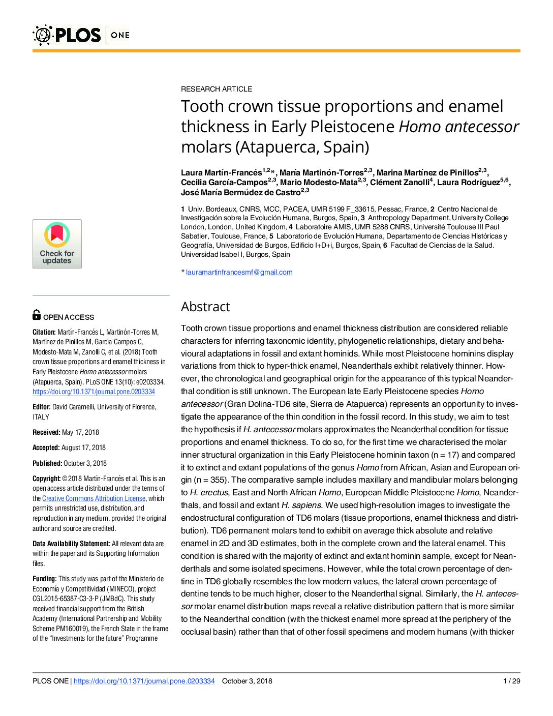 Tooth crown tissue proportions and enamel thickness in Early Pleistocene Homo antecessor molars (Atapuerca, Spain)